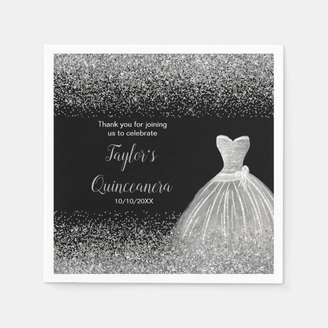 Quinceanera Silver Faux Glitter Pappersservett (Framsidan)