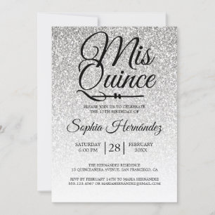 Quinceañera Silver Glitter 15:e födelsedagen Inbjudningar
