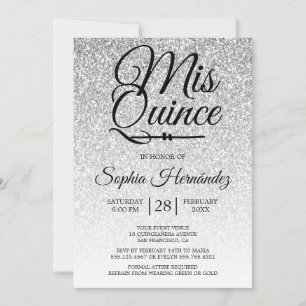 Quinceañera Silver Glitter 15:e födelsedagen Inbjudningar
