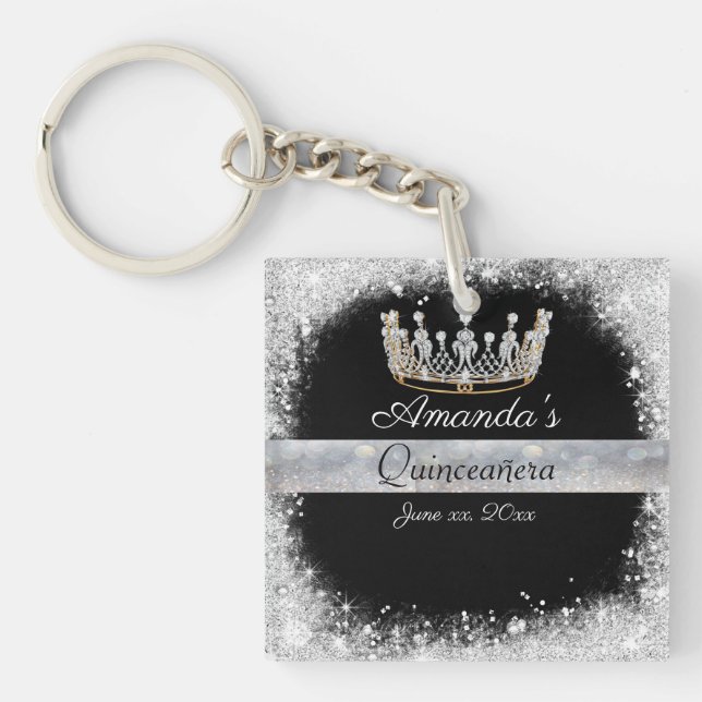 Quinceanera Silver Glitter Diamant Prinsessa Krona (Framsidan)
