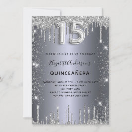 Quinceanera silver glitter droppar inbjudningar
