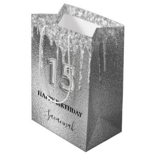 Quinceanera silver glitter droppar monogram