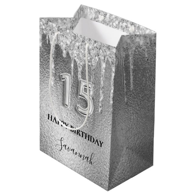 Quinceanera silver glitter droppar monogram (Baksidan Vinklad)