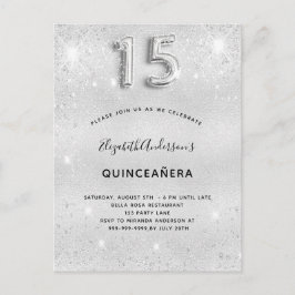 Quinceanera silver glitter glamous inbjudan vykort
