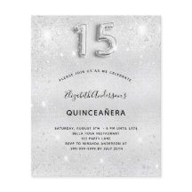Quinceanera silver glitter inbjudan