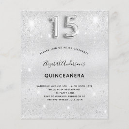 Quinceanera silver glitter inbjudan