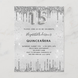 Quinceanera silver glitter inbjudan
