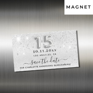 Quinceanera silver glitter Spara datum magneter