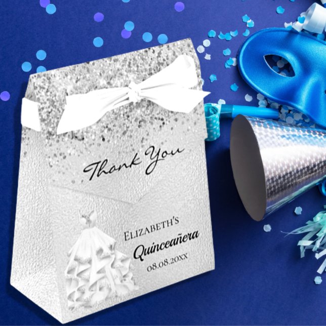 Quinceanera silver klänning tack presentaskar (Skapare uppladdad)