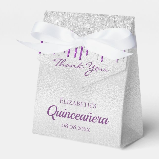 Quinceanera silver lila glitter dropp tack presentaskar (Framsidan Sidan)