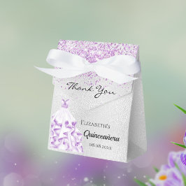 Quinceanera silver lila glitter klänning tack presentaskar