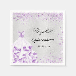 Quinceanera silver lila glitter pappersservett