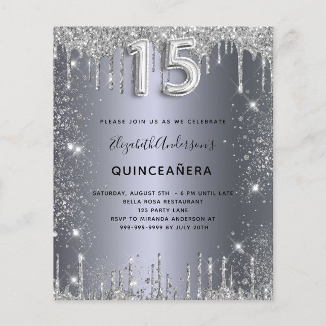 Quinceanera silver metall glitter (Framsida)