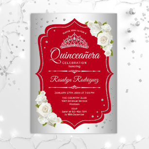 Quinceanera - Silver Red Inbjudningar