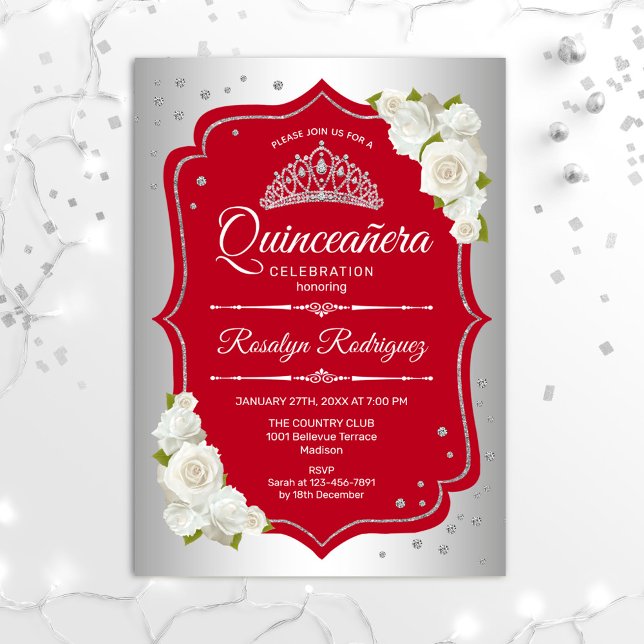 Quinceanera - Silver Red Inbjudningar (Skapare uppladdad)