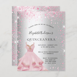 Quinceanera silver rosa klännad budget inbjudan