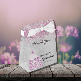 Quinceanera silver rosa-klänning tack presentaskar