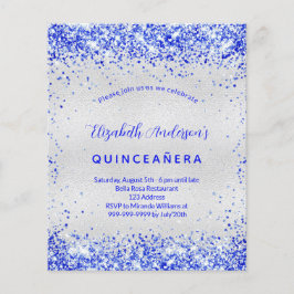 Quinceanera silver royal blått budgetinbjudan flygblad