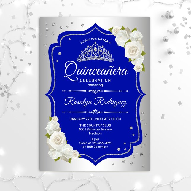 Quinceanera - Silver Royal Blue Inbjudningar (Skapare uppladdad)