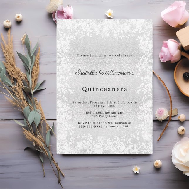 Quinceanera silver snowflakes elegant party inbjudningar (Skapare uppladdad)