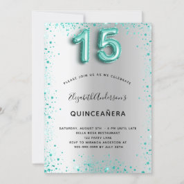 Quinceanera silver teal glitter glamous inbjudningar