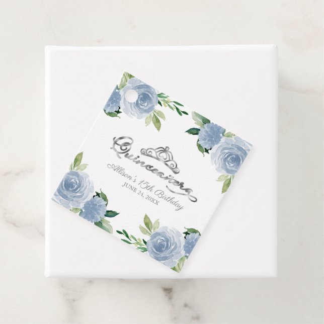 Quinceanera Silver Tiara Light Blue Blommigt Gåvor Etiketter (På plats)