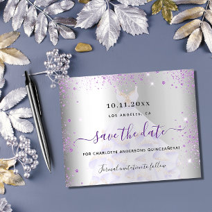Quinceanera silver violet budget spara datumet flygblad