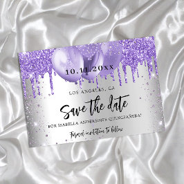 Quinceanera silver violetta ballonger spara datume meddelande vykort