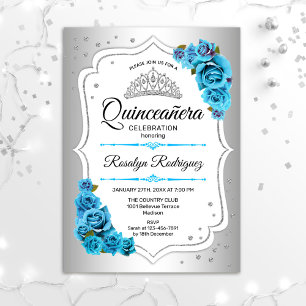 Quinceanera - Silver White Blue Inbjudningar