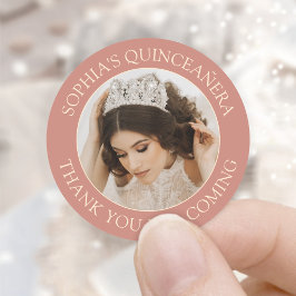 Quinceañera Simple Photo Ro Guld Rosa Tack Runt Klistermärke