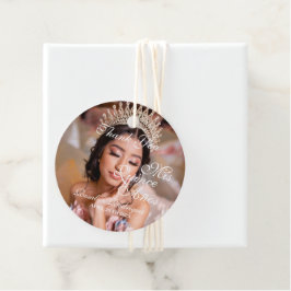 Quinceanera-skriptfoto 15:e födelsedagen gåvor etiketter