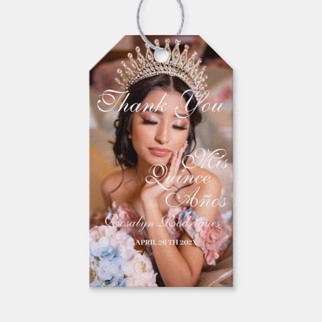 Quinceanera-skriptfoto 15:e födelsedagen presentetikett (Framsidan)