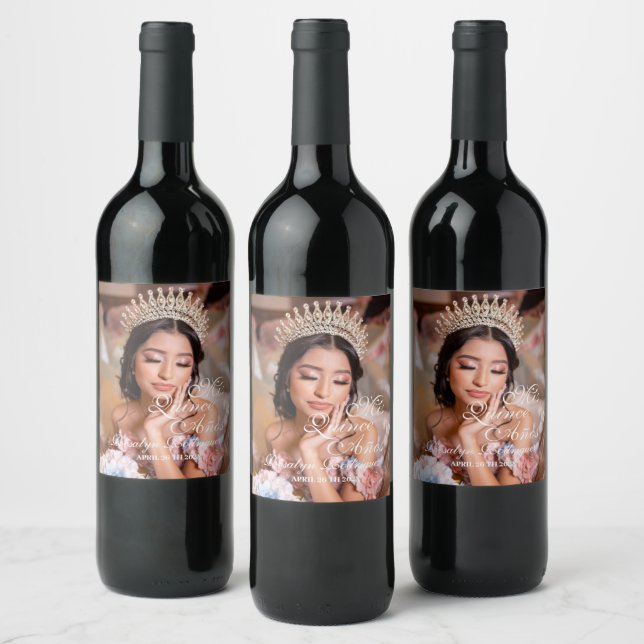 Quinceanera-skriptfoto 15:e födelsedagen vinflaska etikett (Flaskor)