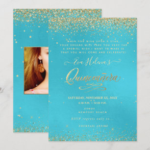 Quinceañera, skriven i Star, DIY Aqua Blue Inbjudningar