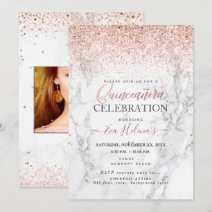 Quinceañera, skriven i Star, Marble+Ro Guld Inbjudningar