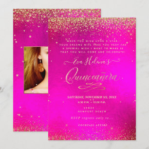 Quinceañera, skriven i Star, Shock rosa Inbjudningar