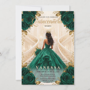 Quinceanera Smaragd- och Guldinbjudan Inbjudningar