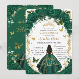 Quinceañera Smaragdgrön Blommig Brun Prinsessa Inbjudningar