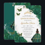 Quinceañera Smaragdgrön Blommig Guld Prinsessa Inbjudningar<br><div class="desc">Anpassa denna vackra quinceañera-inbjudan med egen formulering enkelt och snabbt,  tryck bara på knappen anpassa för att ytterligare ändra och formatera stil och placering av texten. Matchande artiklar finns i butiken! (c) The Happy Cat Studio</div>