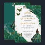 Quinceañera Smaragdgrön Blommig Guld Prinsessa Inbjudningar<br><div class="desc">Anpassa denna vackra quinceañera-inbjudan med egen formulering enkelt och snabbt,  tryck bara på knappen anpassa för att ytterligare ändra och formatera stil och placering av texten. Matchande artiklar finns i butiken! (c) The Happy Cat Studio</div>