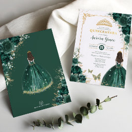 Quinceañera Smaragdgrön Guld Blommig Prinsessa Inbjudningar