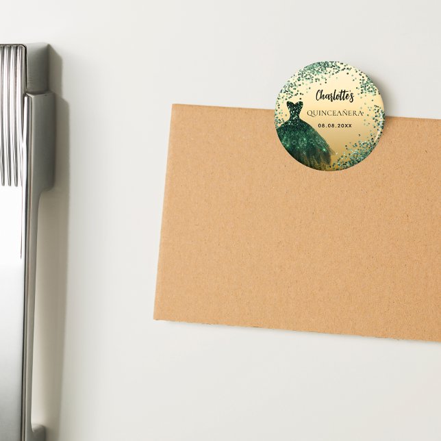 Quinceanera smaragdgrön guldröja magnet (Skapare uppladdad)