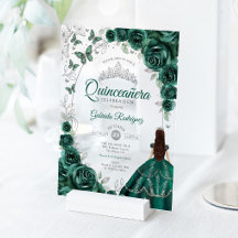 Quinceanera Smaragdgrön Silver Blommig