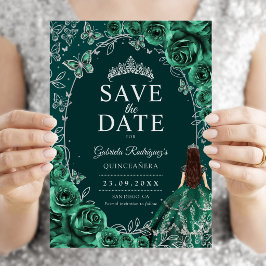 Quinceanera Smaragdgrön Silver Spara Datumet