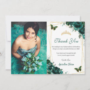 Quinceañera Smaragdgröna Blommor Fjärilar Födelsed Tack Kort
