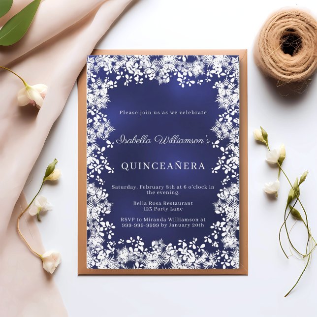 Quinceanera snowflakes blue elegant winter party inbjudningar (Skapare uppladdad)
