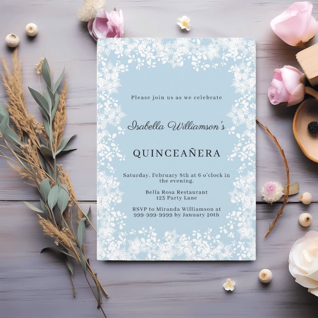 Quinceanera snowflakes blue elegant winter party inbjudningar (Skapare uppladdad)
