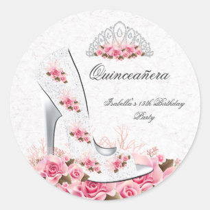 Quinceanera Snygg Prinsessa Rosa Rosor Skor 2R Runt Klistermärke