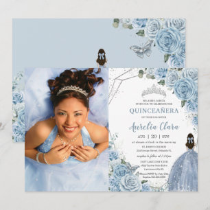 Quinceañera Soft Baby blue Blommigt Princess 15 Añ Inbjudningar