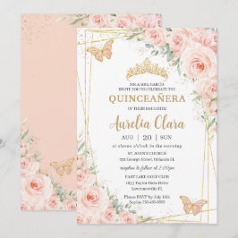 Quinceañera Soft  Blommigt Ro Butterflies Inbjudningar
